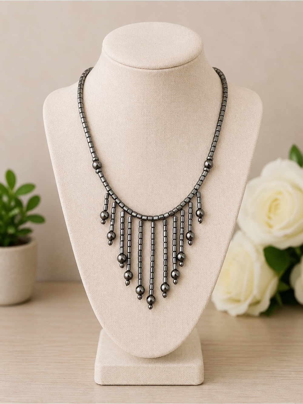 Hematite Fringe Necklace